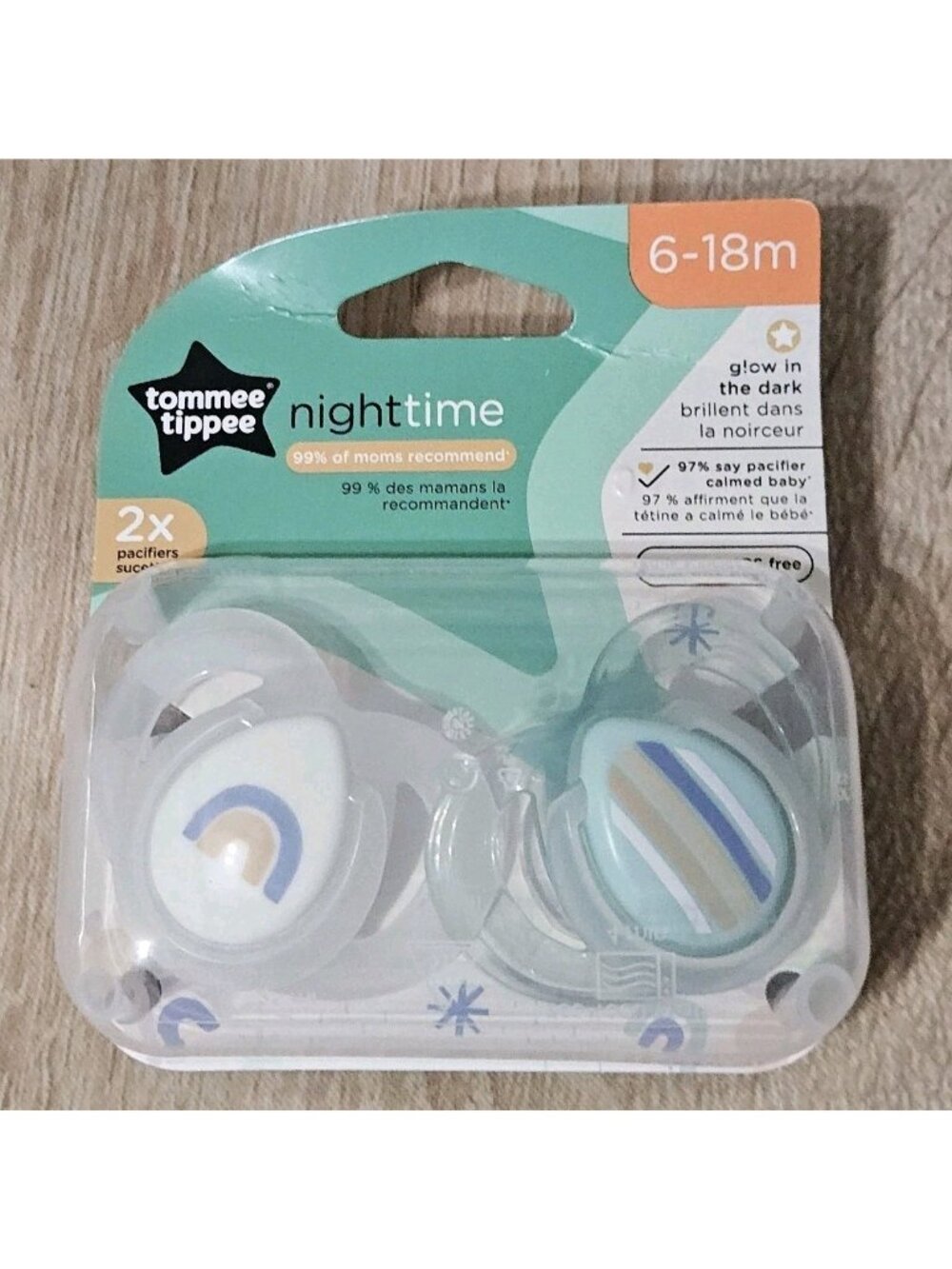 Tommee Tippee Baby Night Time Pacifier 6-18M 2Pk Glow In The Dark